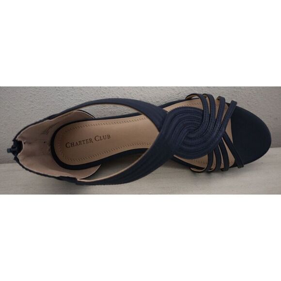 Charter Club Women's Sz 8 M Navy Ginifur 2 Faux Leather Strappy Wedge Sandals - Picture 11 of 11